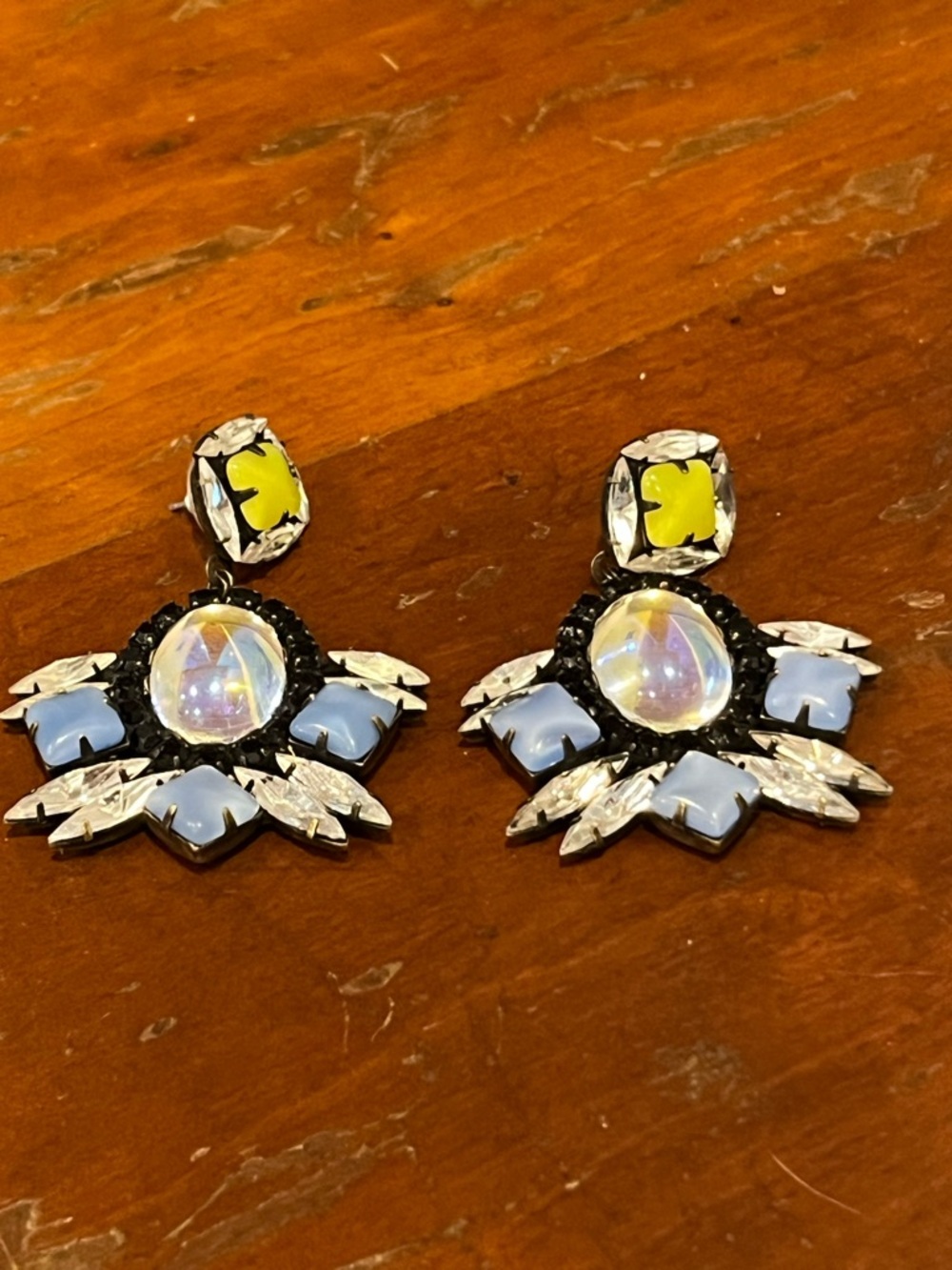 Loren Hope Signed Statement Earrings Glass Rhinestone Drop Blue AB Vintage